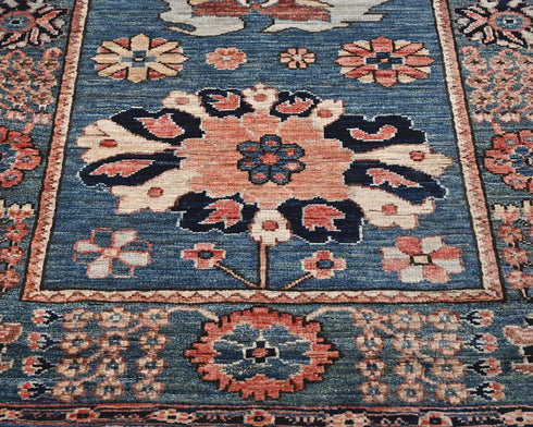 12 Ft Blue Aryana Afghan Hand Knotted Veg Dye Wool Runner Rug